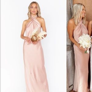 show me your mumu jasmine halter bridesmaid dress size s rose gold luxe satin